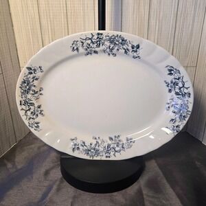 Antique Blue White Severn Transferware Platter Late 1800's Crescent Pottery USA